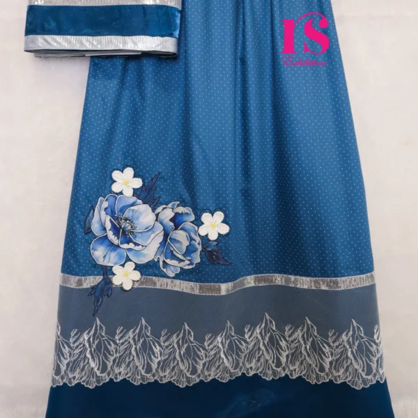 Lovely Blue Colour Rida With Beautiful Lace And Patch Work